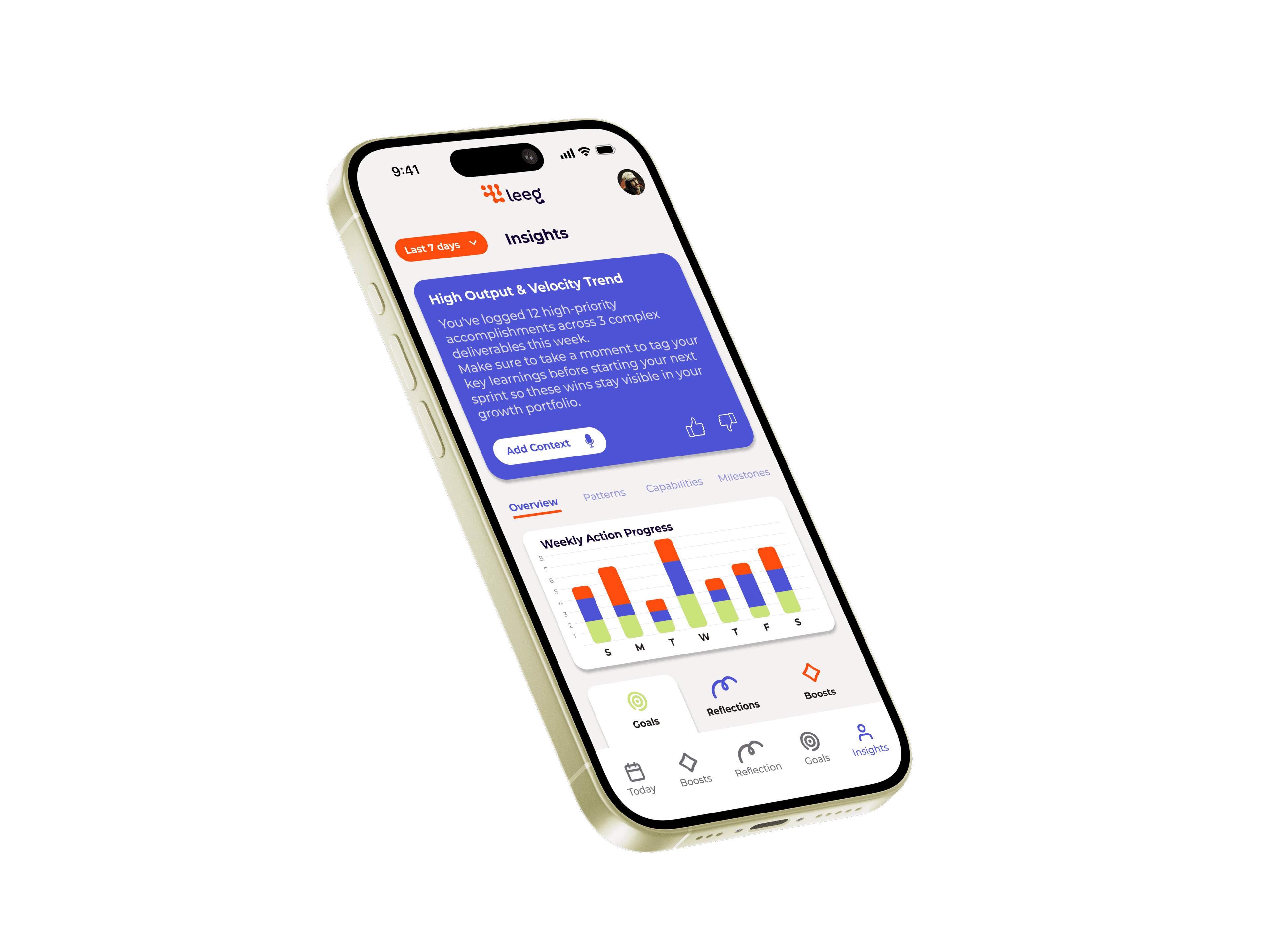 Leeg Insights screen on an iPhone