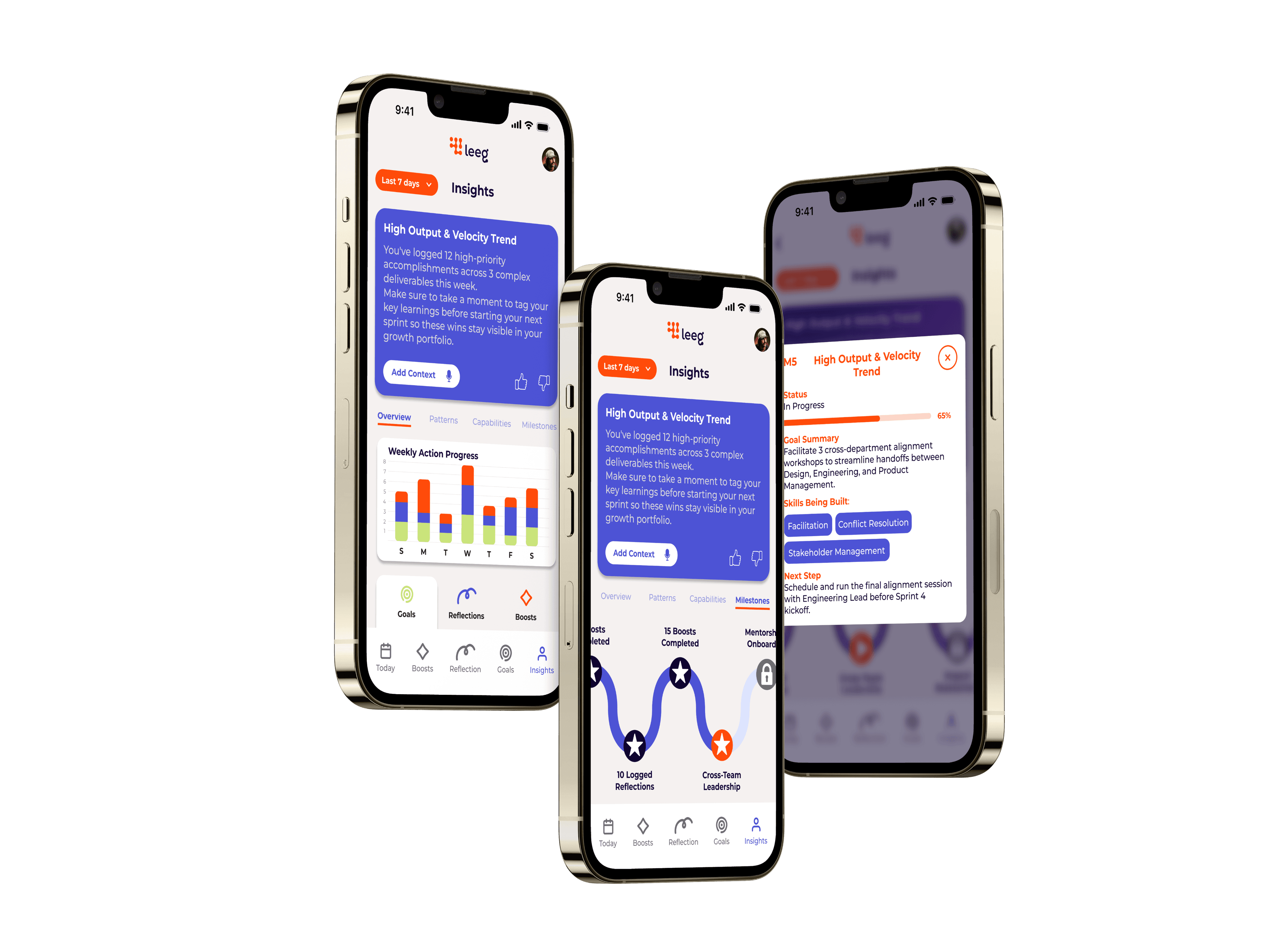 Insight, Milestones and Milestone pop-up screens on iPhones