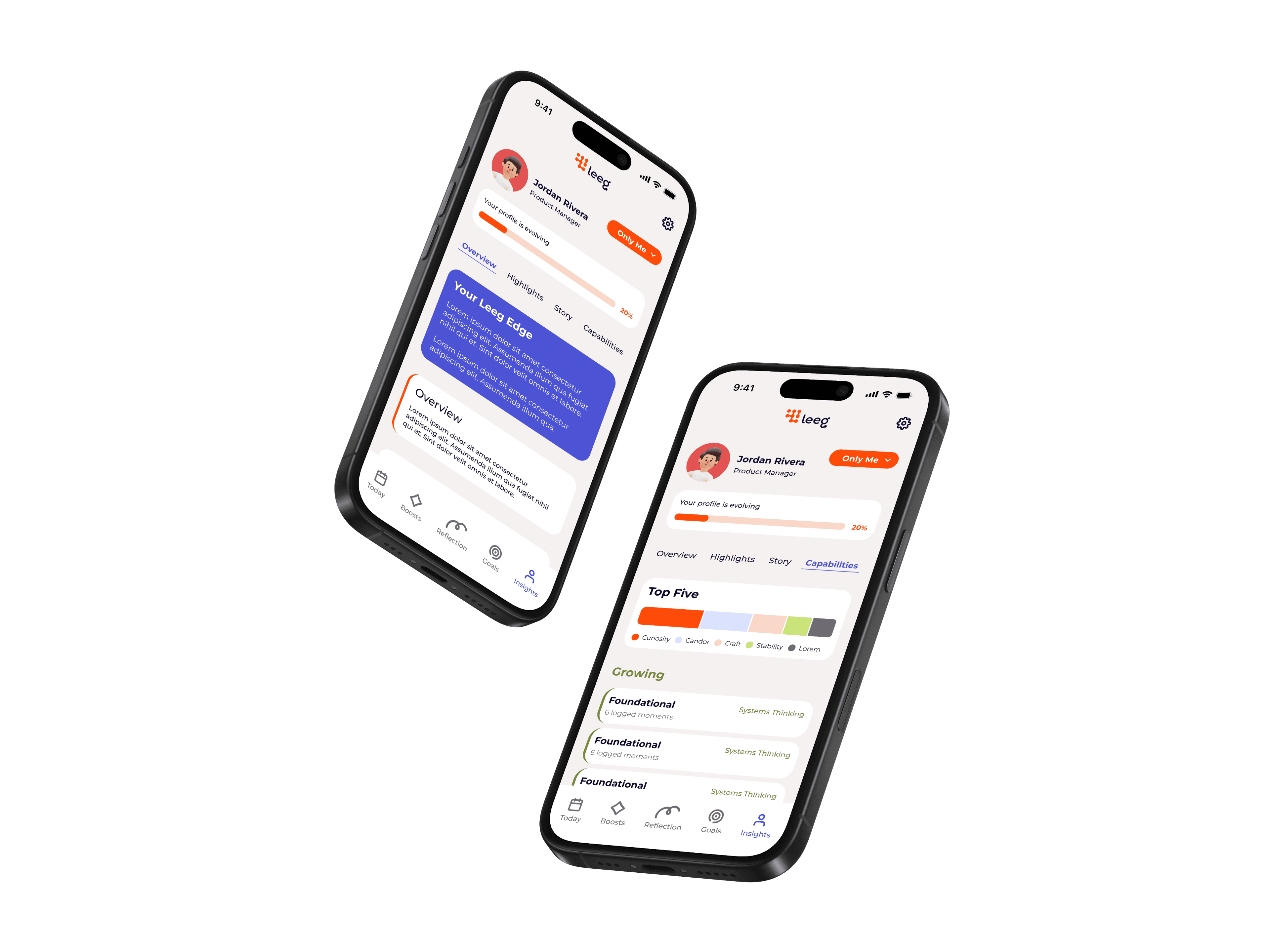 Career Profile and Capabilities screens on iPhones
