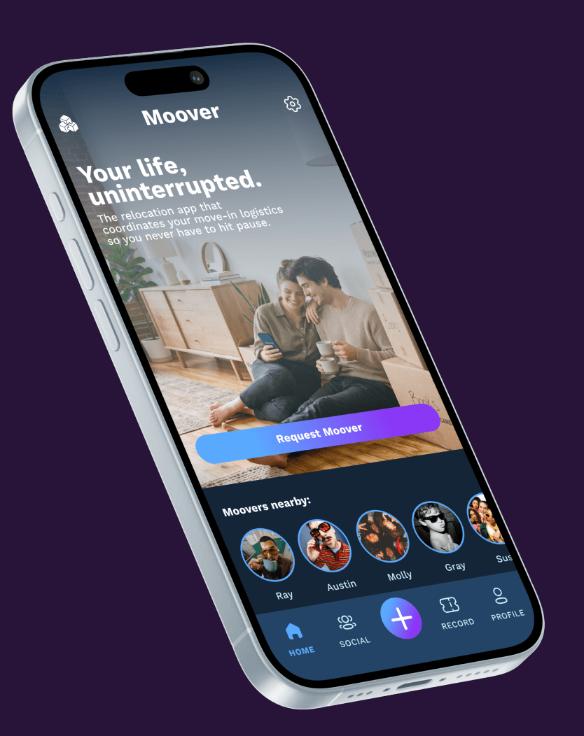 Moover home screen, minimal design