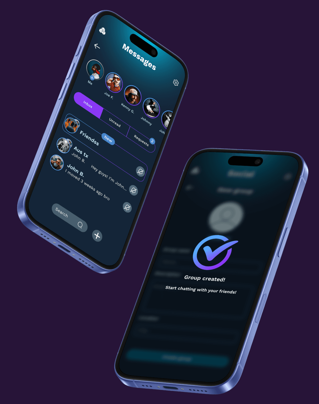 Moover messages and group created screens