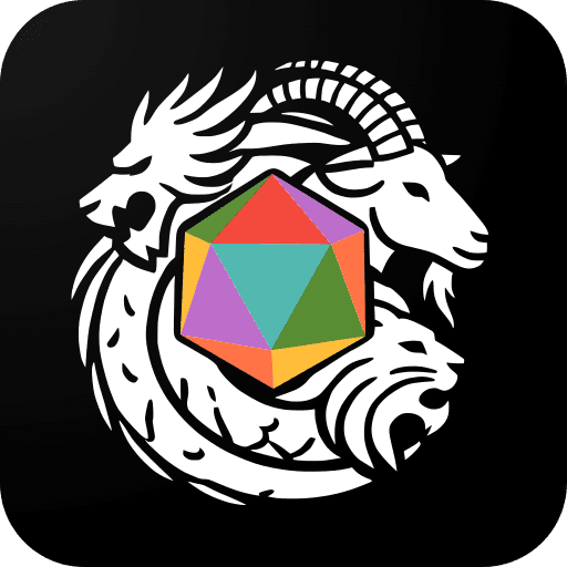 The legacy app icon: a goat and dragon crest around a rainbow d20
