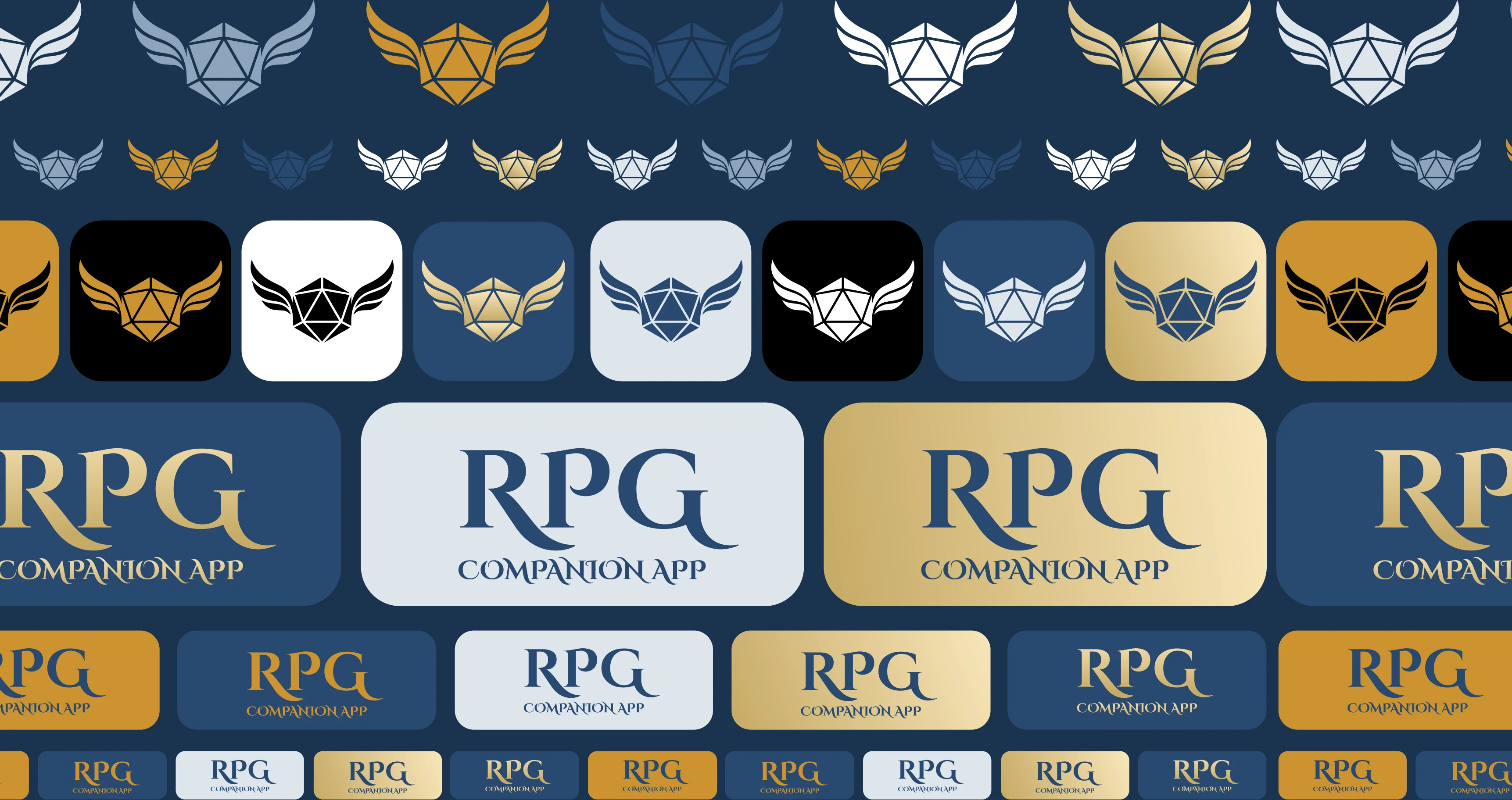 The emblem and RPG Companion App wordmark in a range of colour variants and sizes