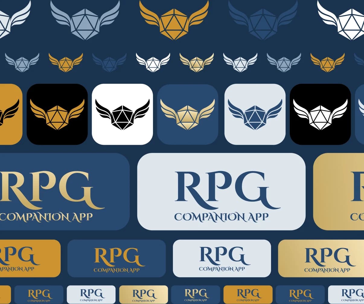 The emblem and RPG Companion App wordmark in a range of colour variants and sizes
