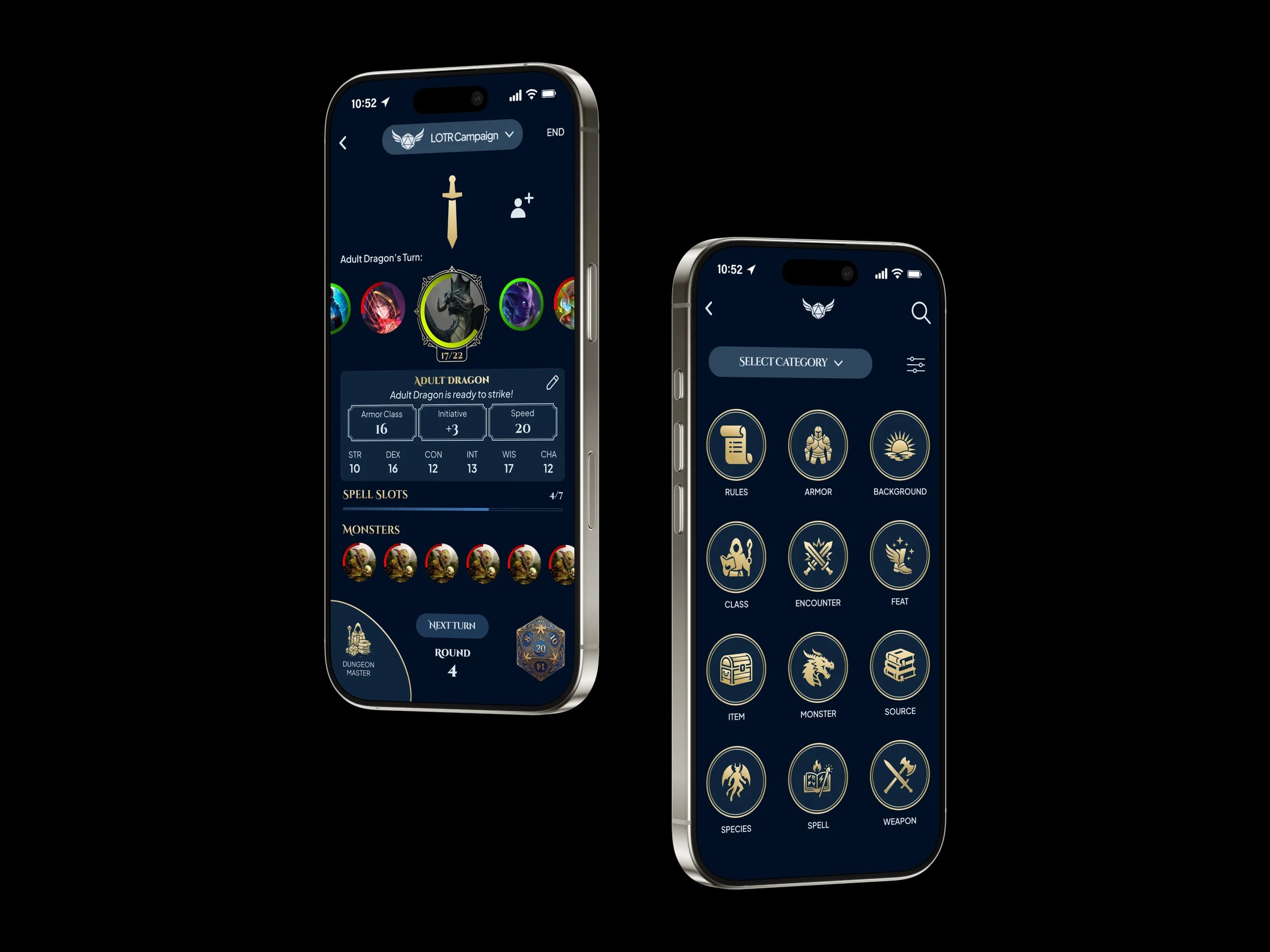 Compendium category picker: rules, armor, background, class, encounter, feat and more