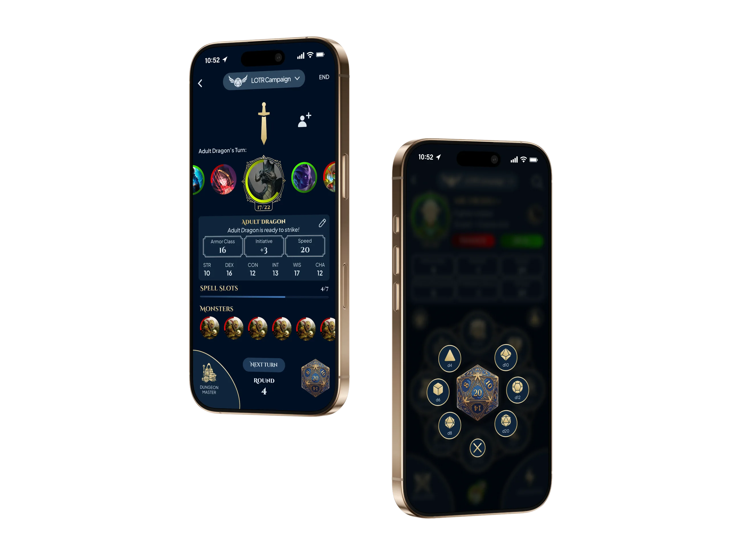 Encounter tracker with turn order, spell slots and monsters