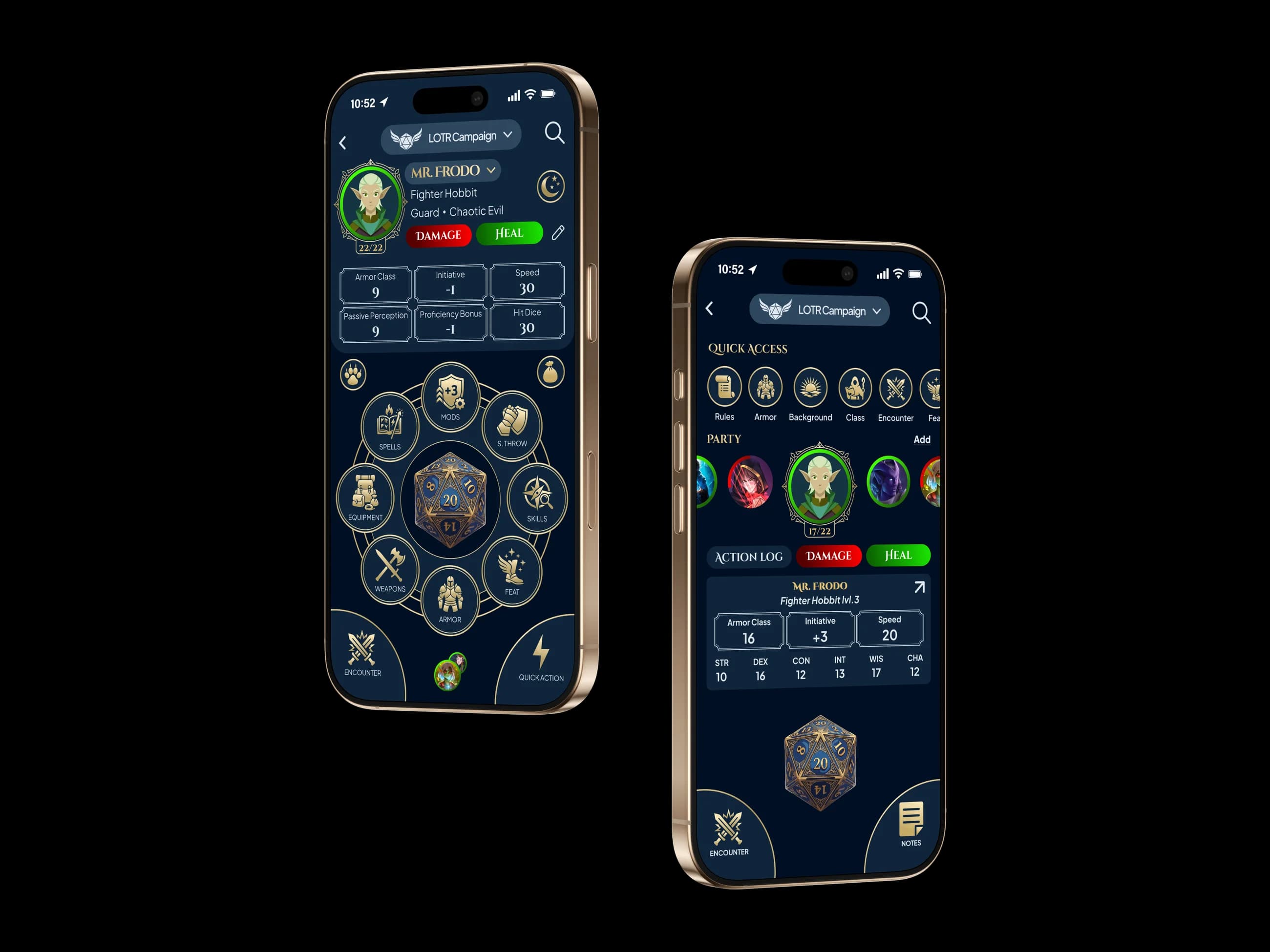 Dungeon Master screen with party, action log and encounter tools